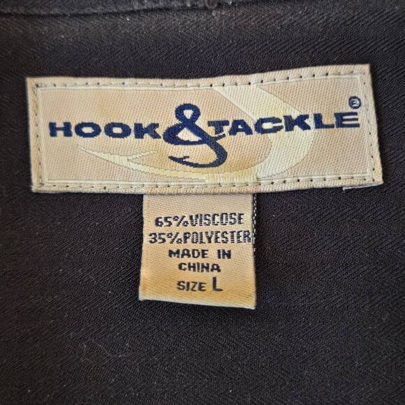 Hook & Tackle Mens Short Sleeve Embroidered Button-up Shirt Black Large - Picture 4 of 15